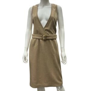 St. John Couture VTG Dress Women’s Size 6 Wool V-Neck with Adjt. Belt in Beige